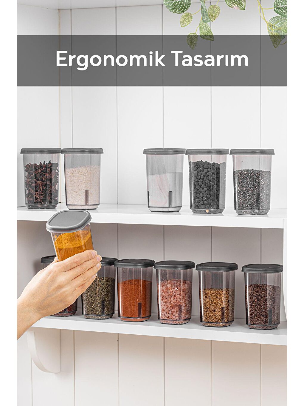 Meleni Home Gri 12'li Etiketli ve Hava Almaz Kapaklı Baharatlık Seti - Baharat Saklama Kabı Gri - 12 x 350 ml - 4