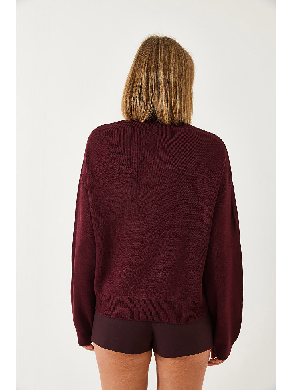 Bordo Kadın Teddy Nakışlı Düğmeli Triko Hırka Th-6