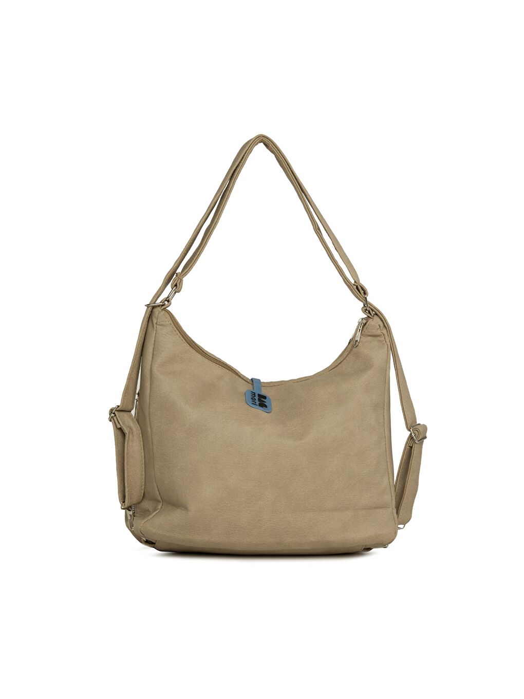 Bej Yedi Gözlü Fermuar Detaylı Askılı ve Sırt Salaş Çanta-2