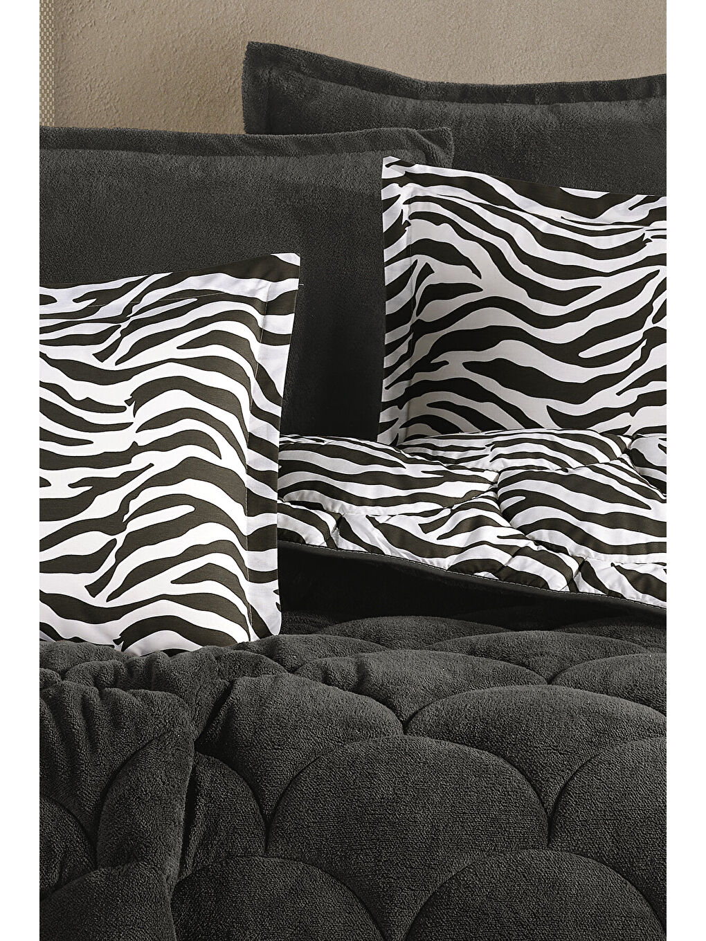 Antrasit Wellsoft Çift Kişilik Uyku Seti Çift Taraflı Zebra-2