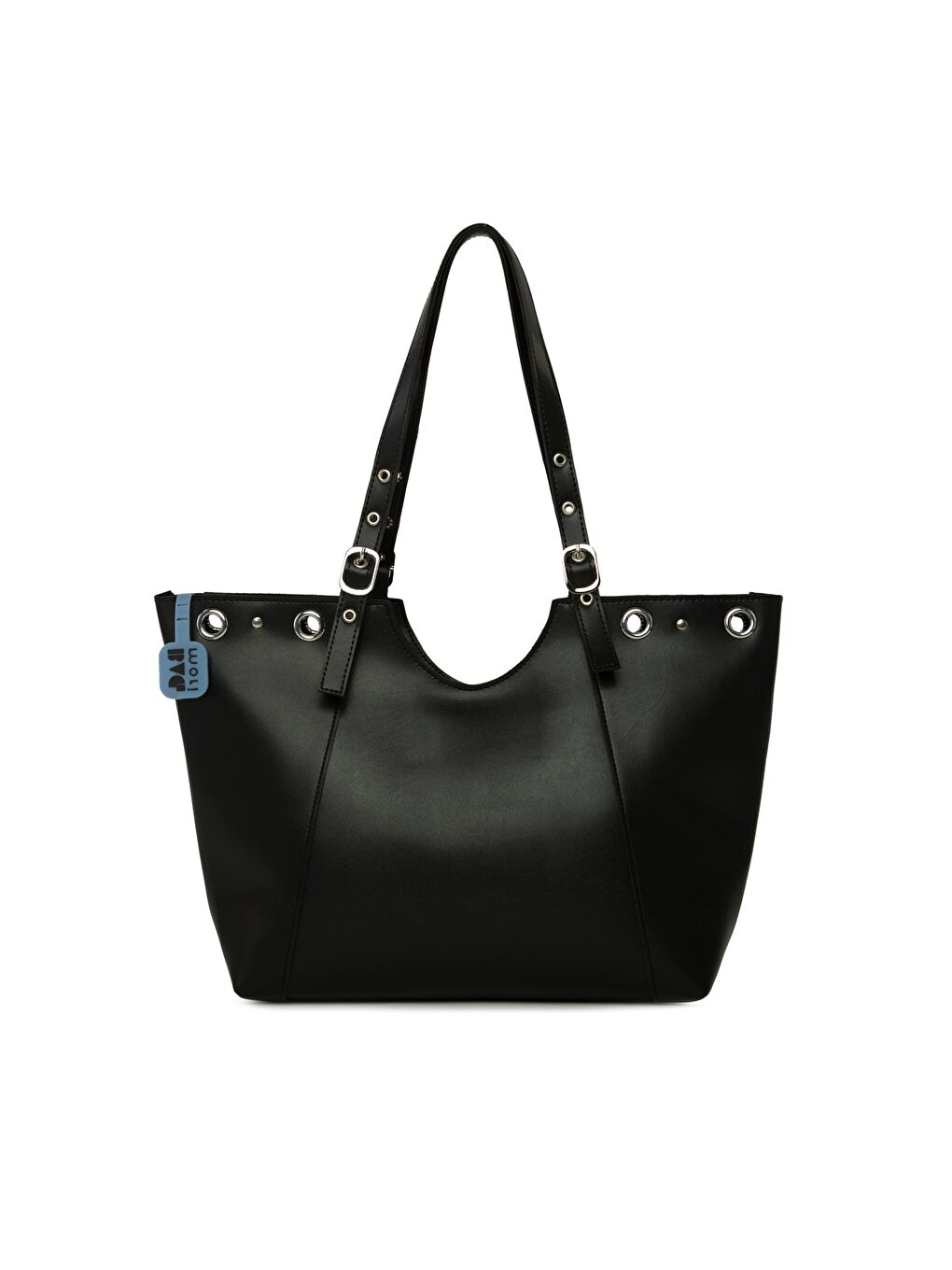 Siyah Kuş Gözü Detaylı Kemerli Tote Çanta-2