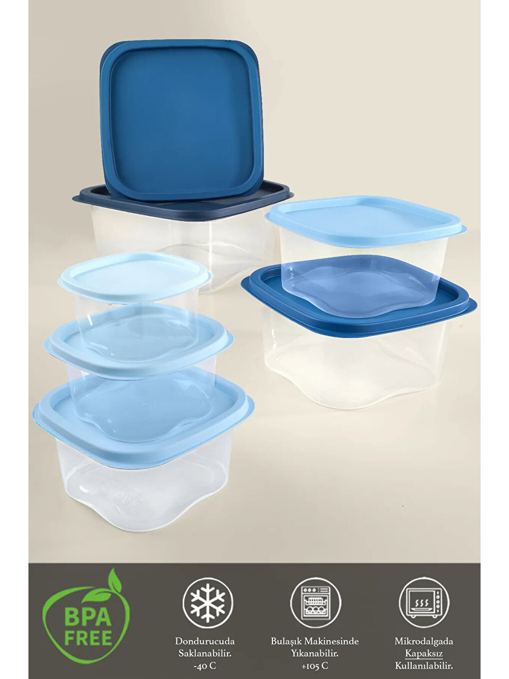 Mavi 14'lü Kare Erzak Gıda Saklama Kabı Seti-2
