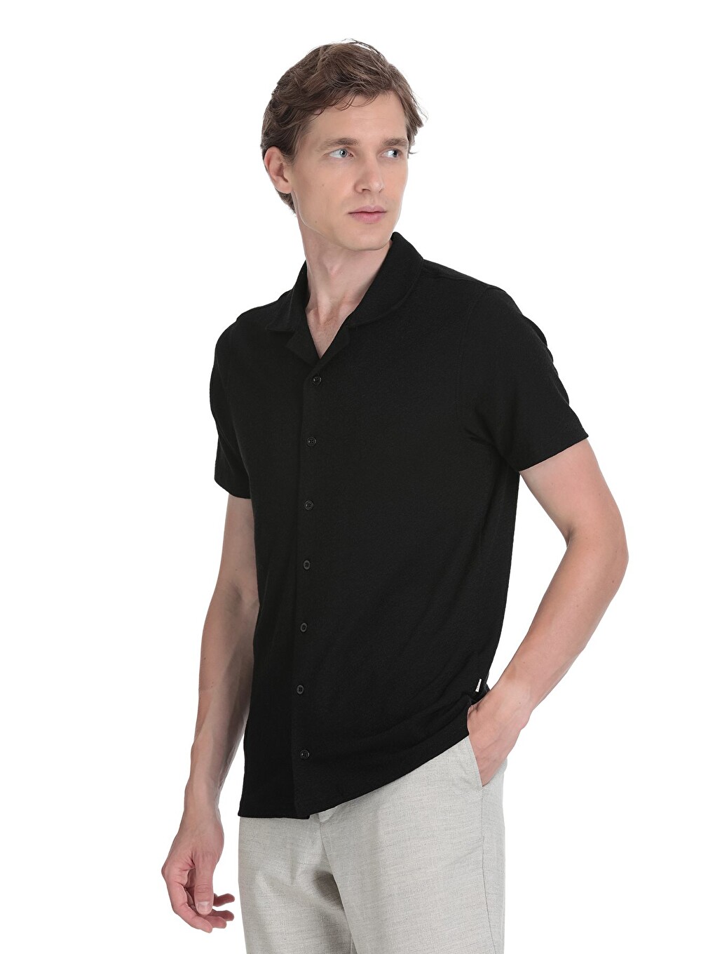 Siyah Regular Fit Apaş Yaka Gömlek-2