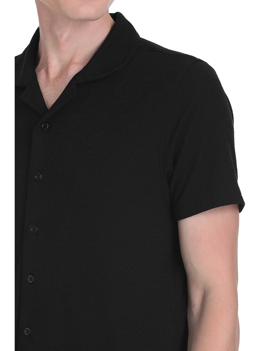 Siyah Regular Fit Apaş Yaka Gömlek-3