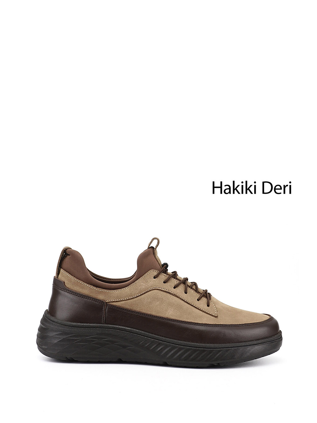Ekru Erkek KUM-SİYAH Bağcıklı Hakiki Deri Sneaker