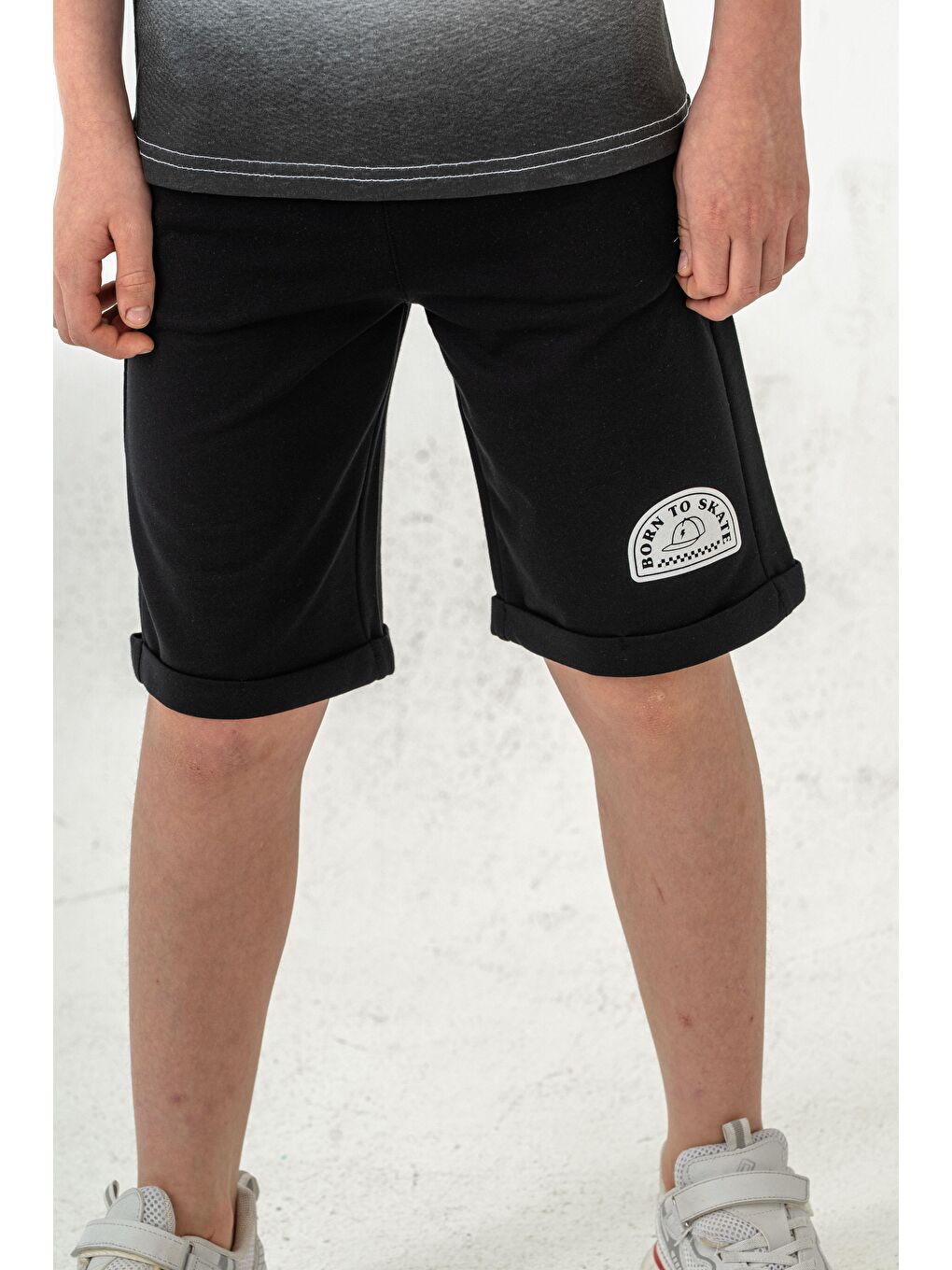 Siyah Born The Skate Baskılı  Erkek Çocuk Şort - Tişört Takımı-6