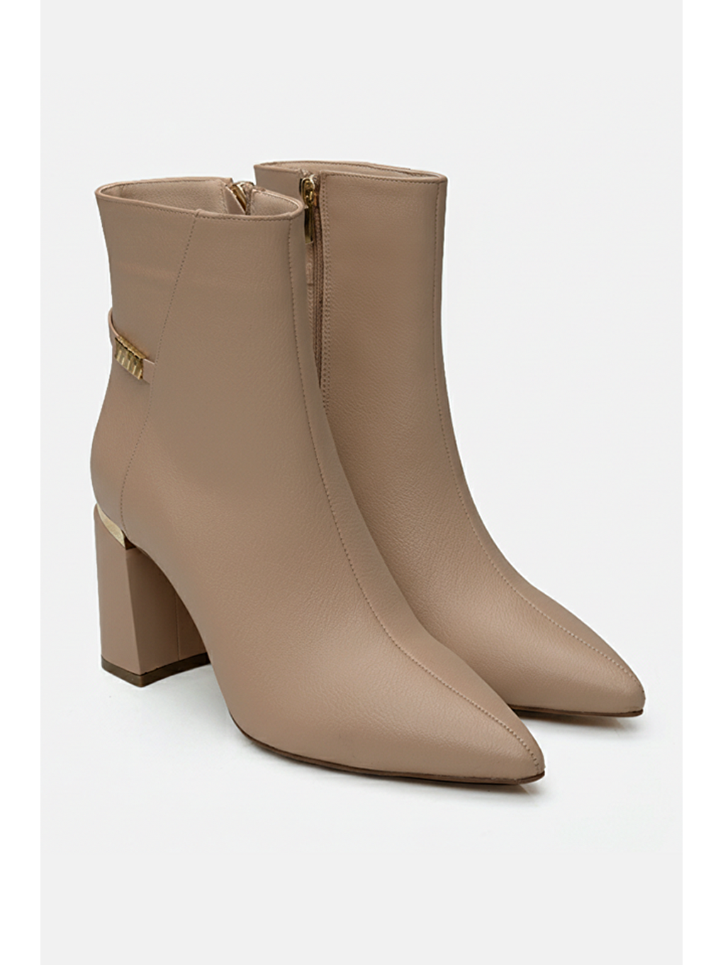 Kadın Bej Tokalı Topuk Detaylı Topuklu Bot-1
