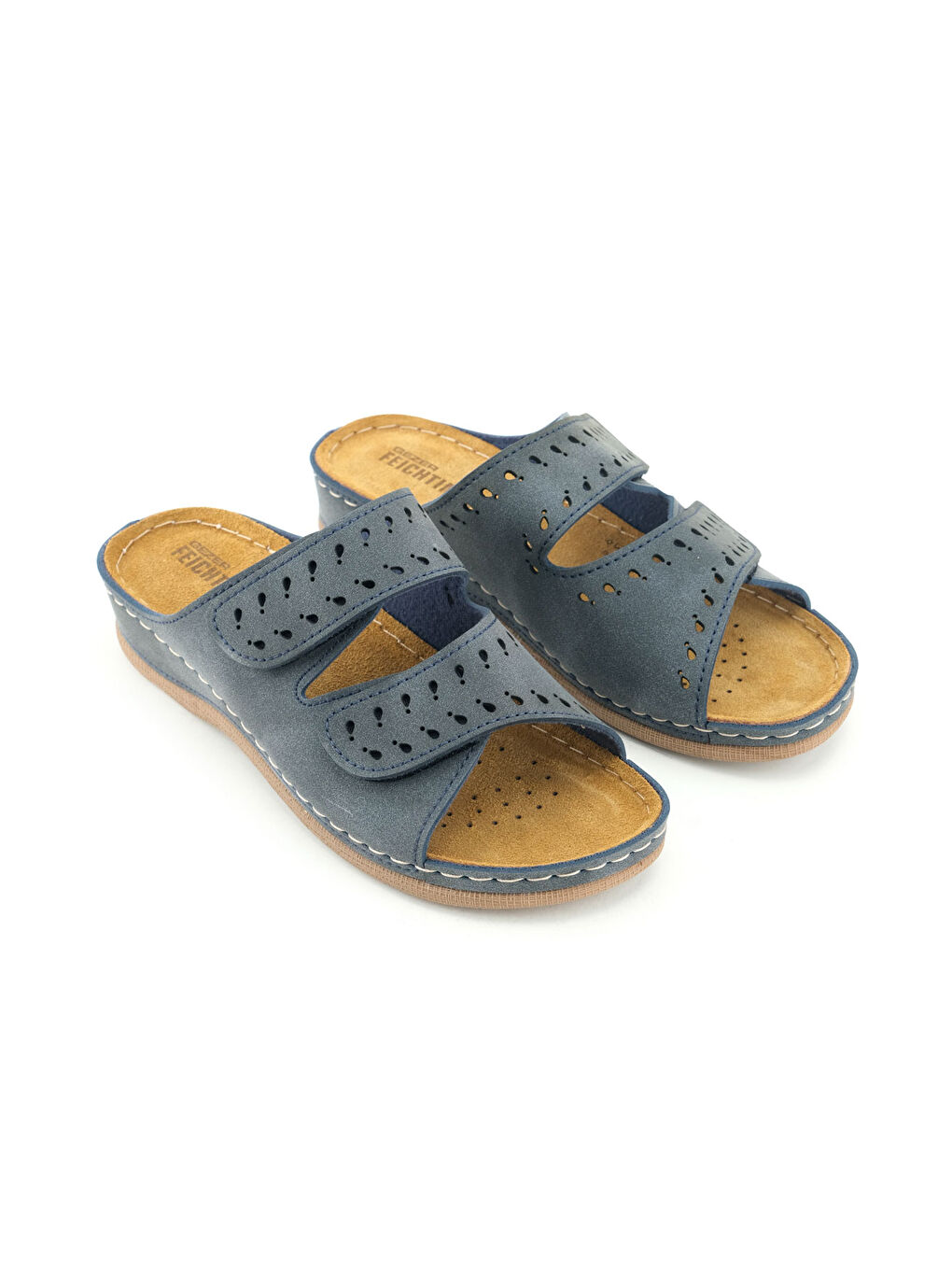 Lacivert Kadın Yazlık İç Taban Hakiki Deri Cırt Cırtlı Ayarlanabilir Rahat Taban Günlük Terlik-3