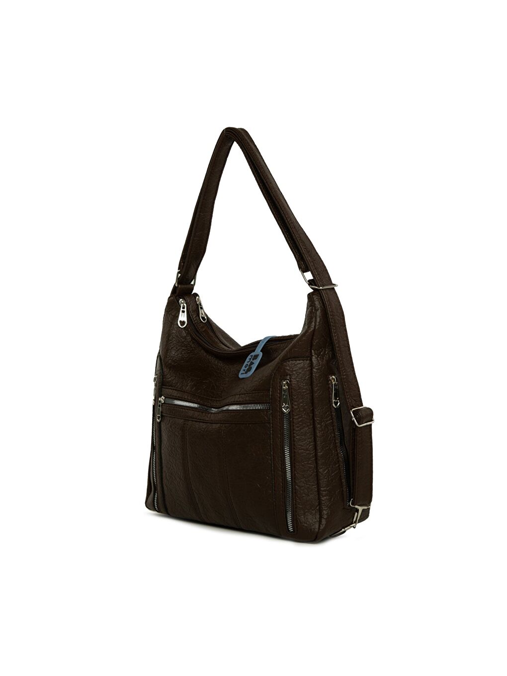 Kahverengi Yedi Gözlü Fermuar Detaylı Askılı ve Sırt Salaş Çanta-1