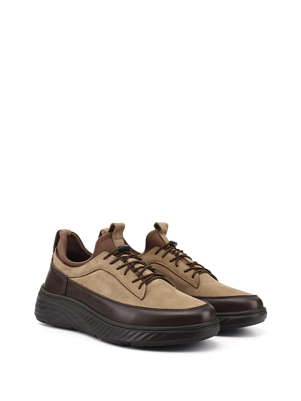 Ekru Erkek KUM-SİYAH Bağcıklı Hakiki Deri Sneaker-1