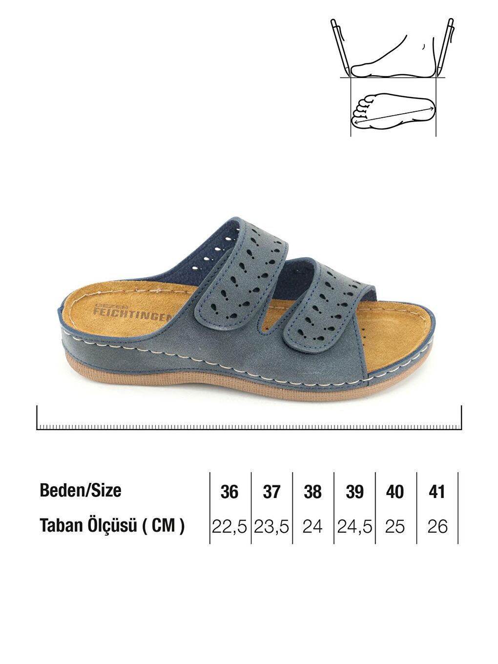 Lacivert Kadın Yazlık İç Taban Hakiki Deri Cırt Cırtlı Ayarlanabilir Rahat Taban Günlük Terlik-4