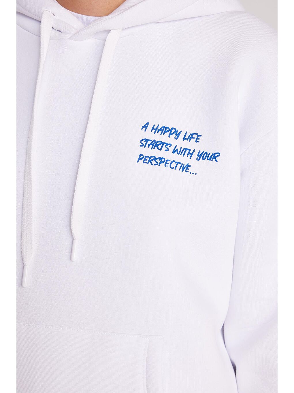 Kadın Oversize Geniş Kesim Pamuklu Yumuşak Dokulu İçi Polarlı Baskılı Beyaz Kapüşonlu Sweatshirt-2