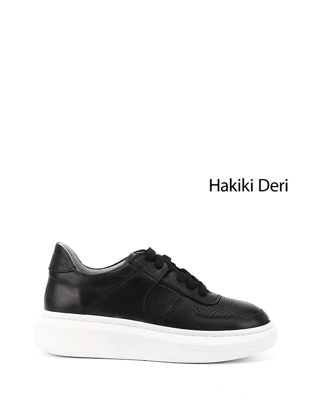 Siyah Kadın SİYAH Bağcıklı Dolgu Taban Hakiki Deri Sneaker-1
