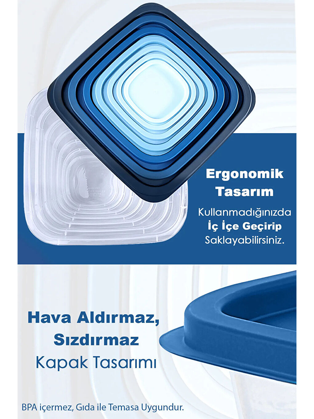 Mavi 14'lü Kare Erzak Gıda Saklama Kabı Seti-4