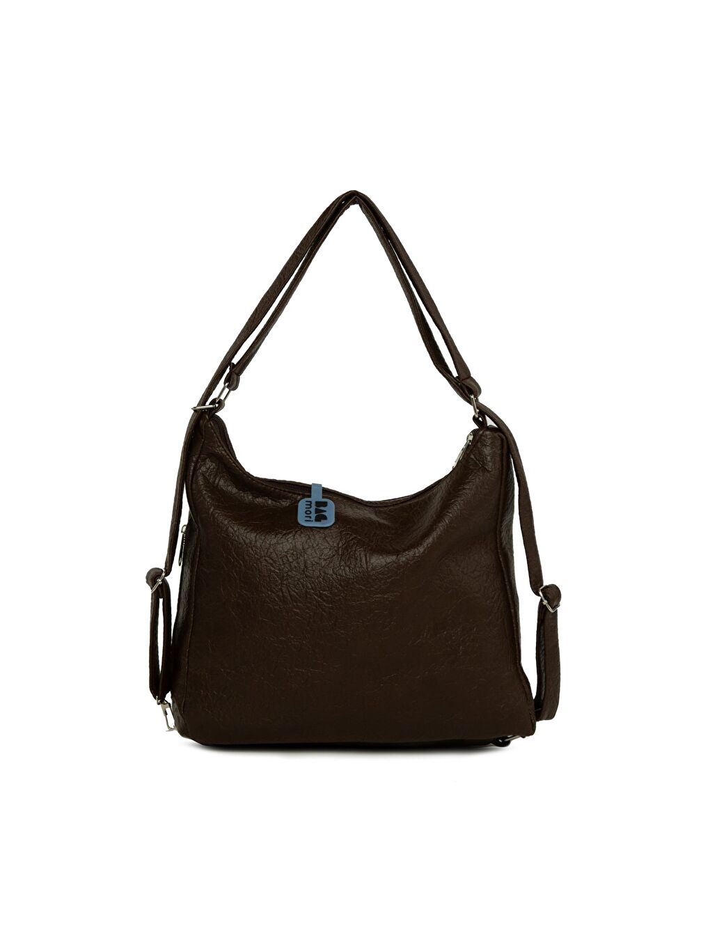 Kahverengi Yedi Gözlü Fermuar Detaylı Askılı ve Sırt Salaş Çanta-2