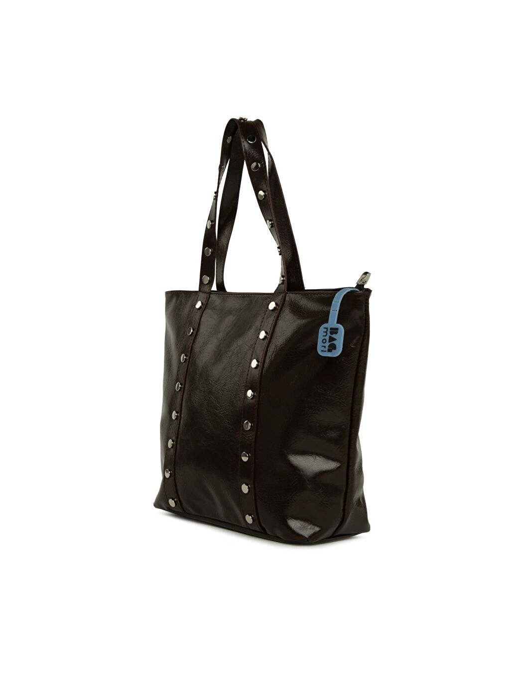 Kahverengi Trok Detaylı Kırışık Deri Büyük Tote Çanta-1