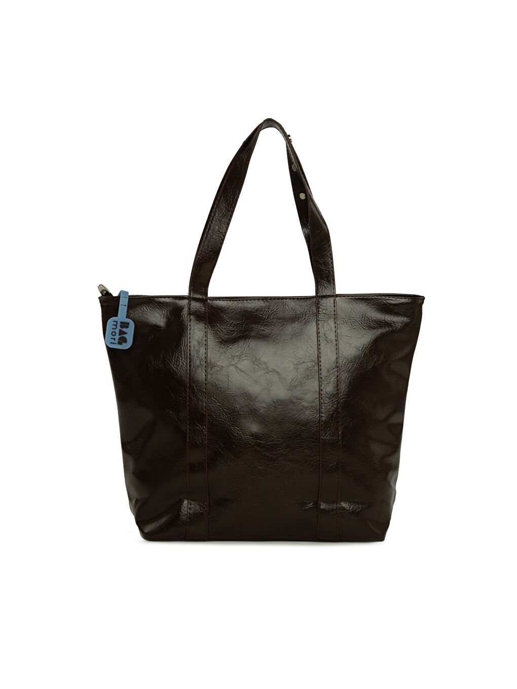 Kahverengi Trok Detaylı Kırışık Deri Büyük Tote Çanta-2