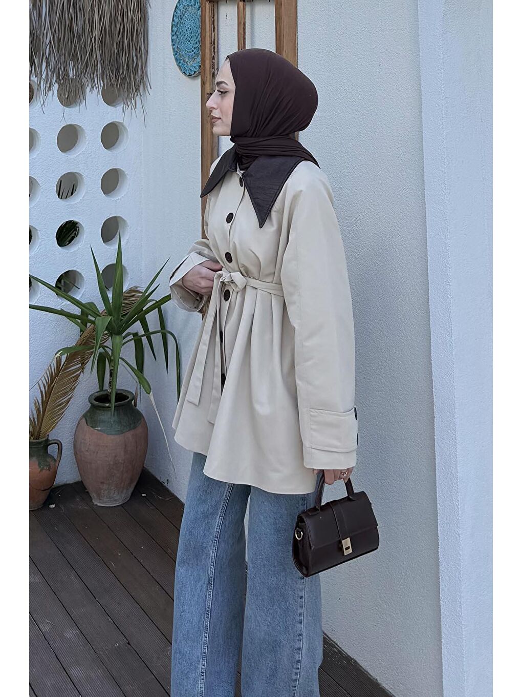 Garni Yaka Trençkot Bej-1