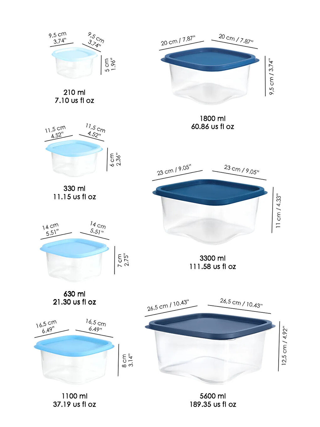 Mavi 14'lü Kare Erzak Gıda Saklama Kabı Seti-6