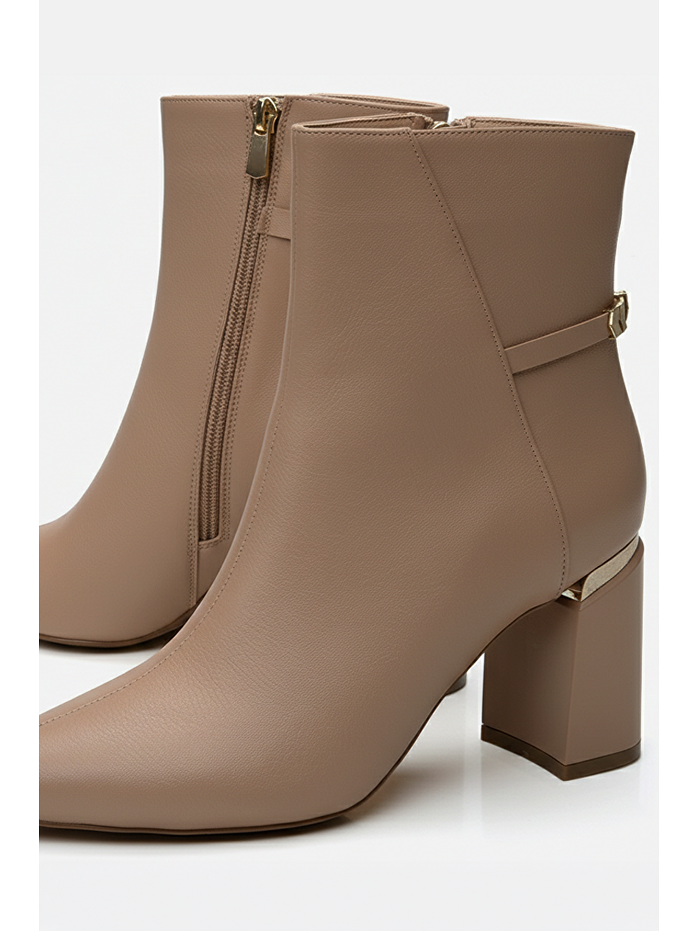 Kadın Bej Tokalı Topuk Detaylı Topuklu Bot-3