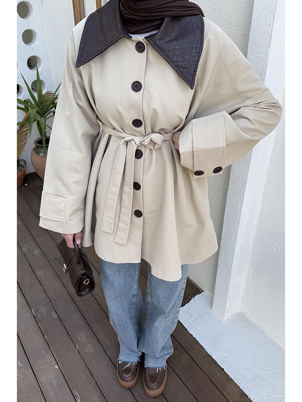 Garni Yaka Trençkot Bej-2