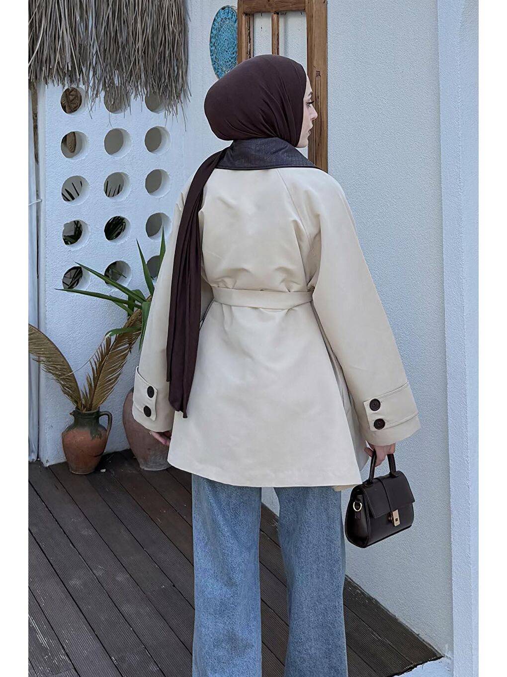 Garni Yaka Trençkot Bej-3