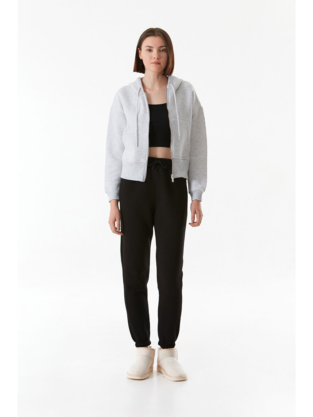 Siyah Beli Lastikli Cepli Jogger Eşofman Altı