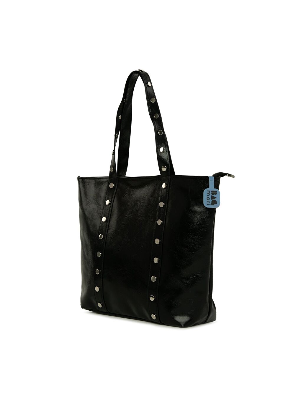 Siyah Trok Detaylı Kırışık Deri Büyük Tote Çanta-1