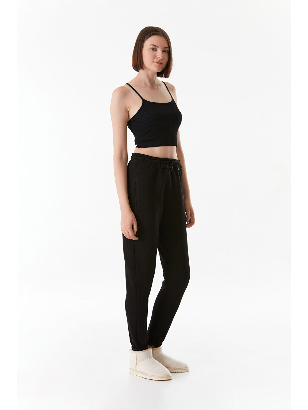 Siyah Beli Lastikli Cepli Jogger Eşofman Altı-1