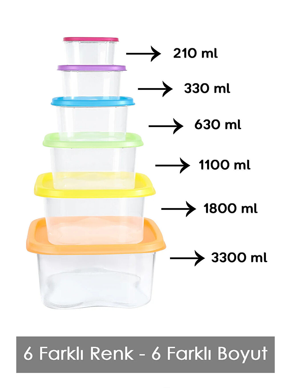 Karışık 12'li Kare Erzak Gıda Saklama Kabı Seti-1