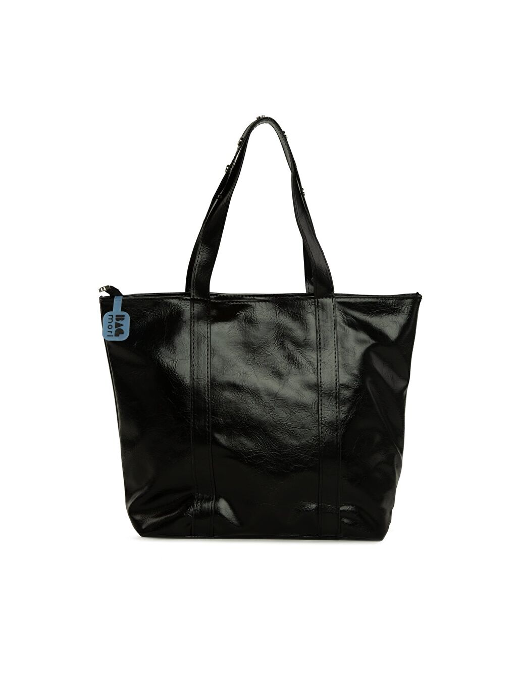 Siyah Trok Detaylı Kırışık Deri Büyük Tote Çanta-2