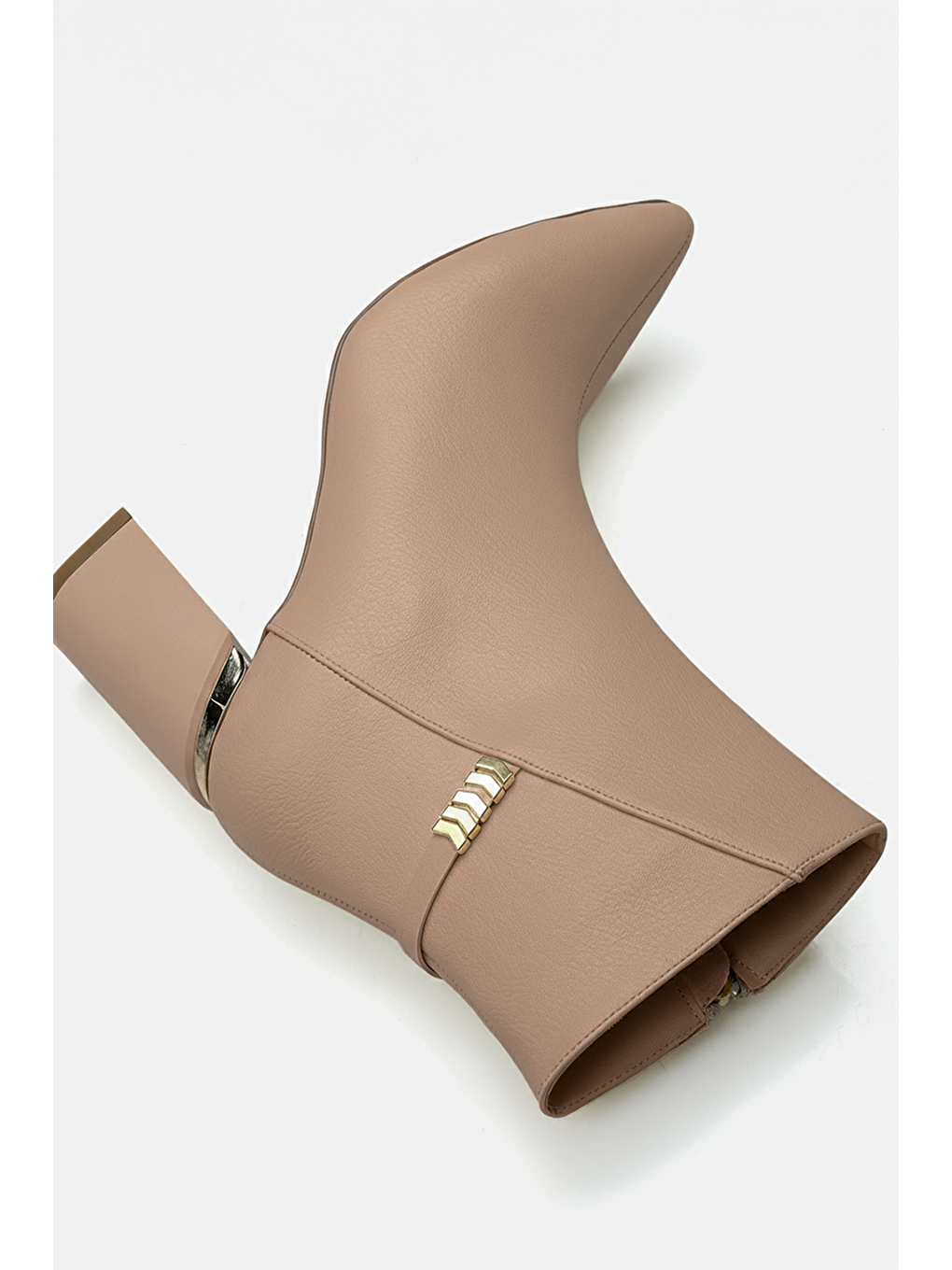 Kadın Bej Tokalı Topuk Detaylı Topuklu Bot-6