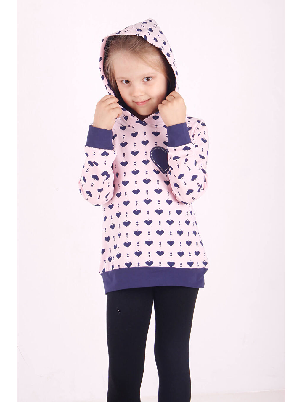 Pembe Kız Çocuk Regular Fit Kapüşonlu Baskılı Sweatshirt - 2 İplik