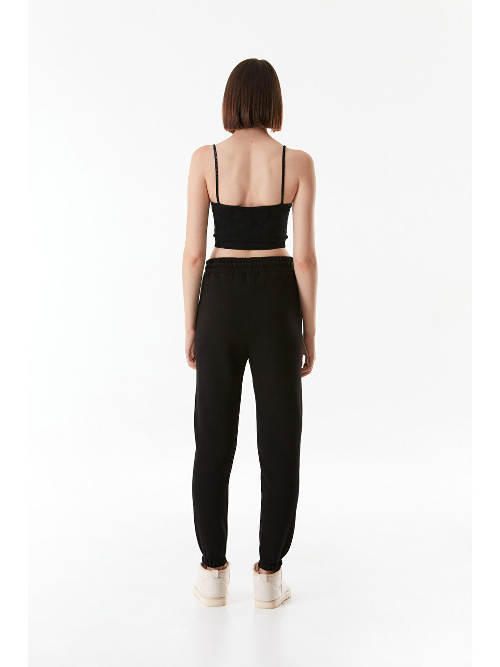 Siyah Beli Lastikli Cepli Jogger Eşofman Altı-3