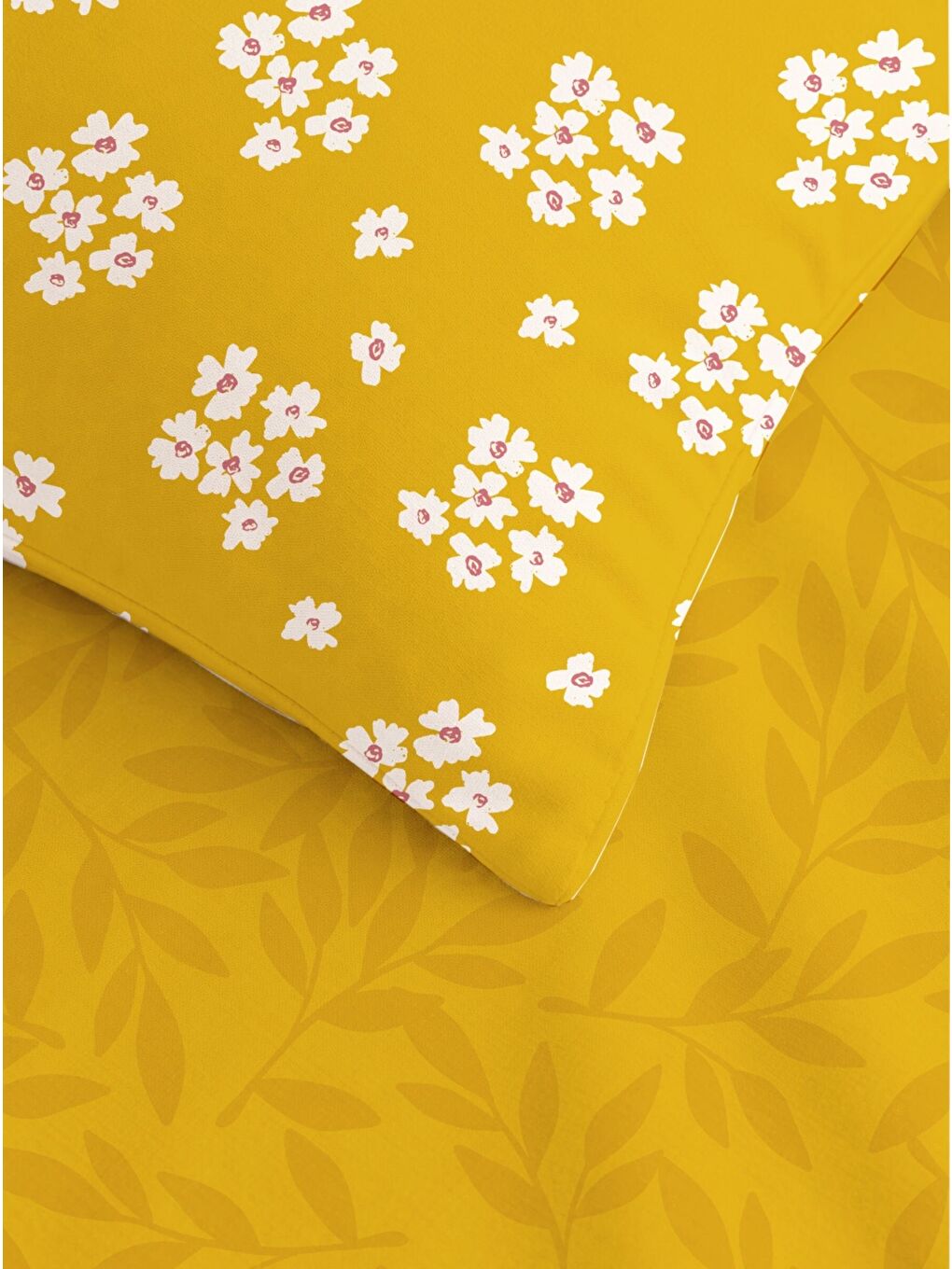 Tek Kişilik Sarı Papatya Desenli Çift Taraflı Pamuklu Nevresim Takımı (Çarşafsız)-2