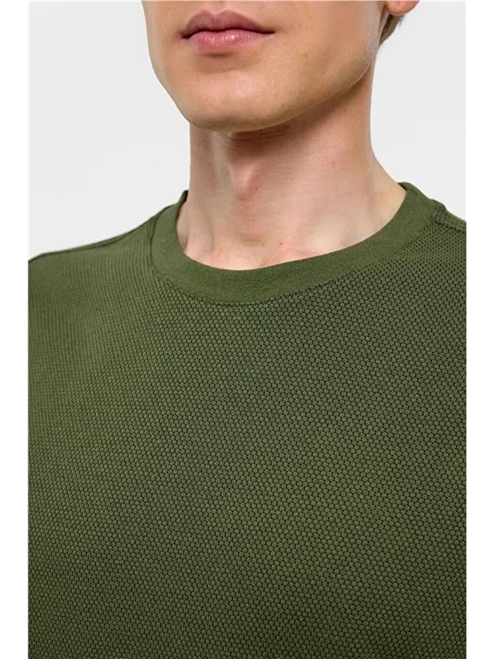 Haki Regular Armürlü Bisiklet Yaka Tişört-4