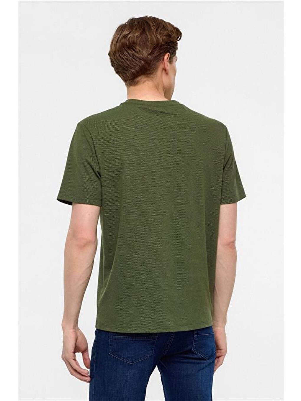 Haki Regular Armürlü Bisiklet Yaka Tişört-5