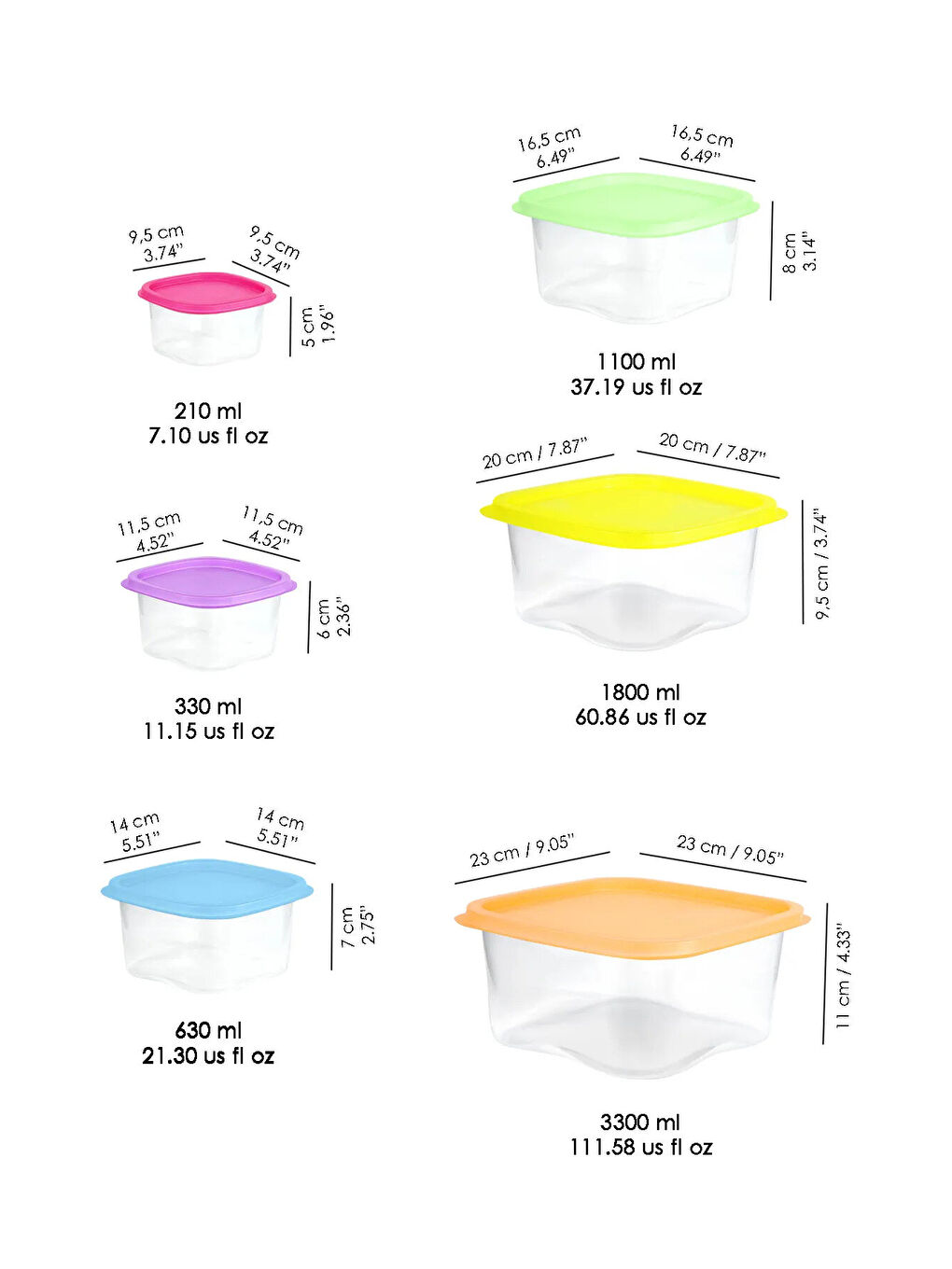 Karışık 12'li Kare Erzak Gıda Saklama Kabı Seti-6