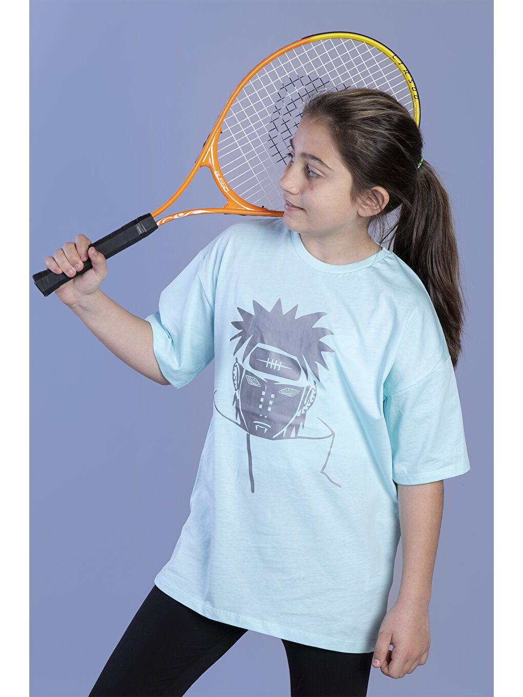 Turkuaz Unisex Çocuk Reflektör Baskılı Tişört-2