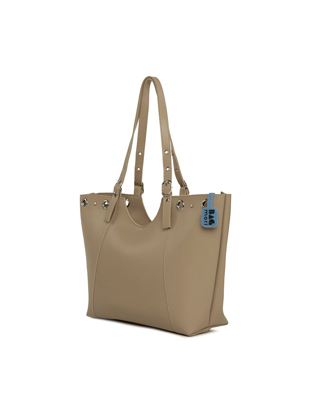 Bej Kuş Gözü Detaylı Kemerli Tote Çanta-1