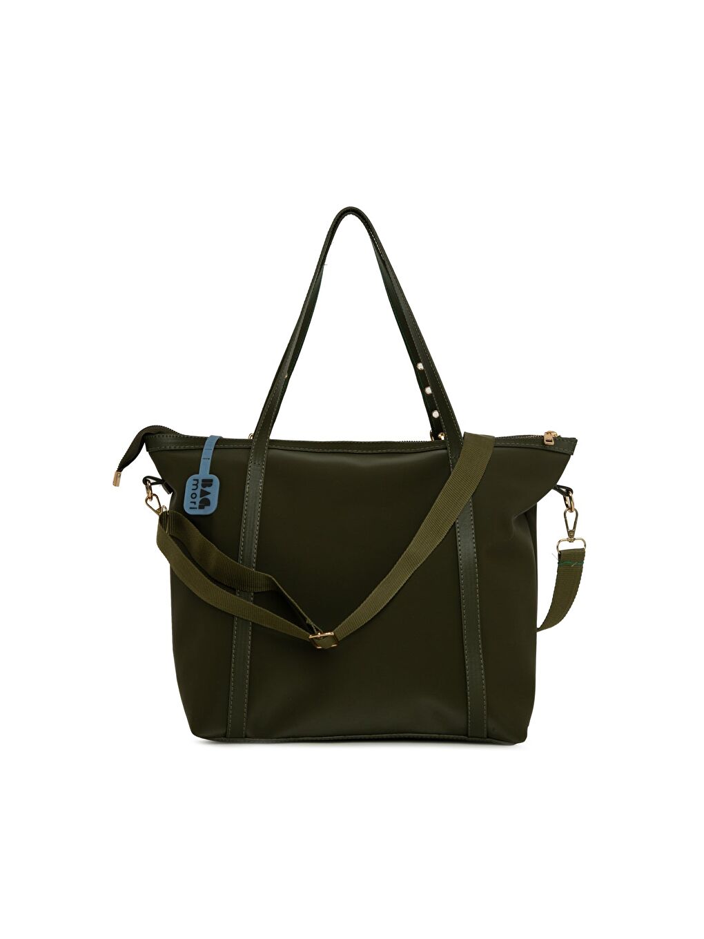 Haki Kemer Detaylı Saten Tote Çanta-2