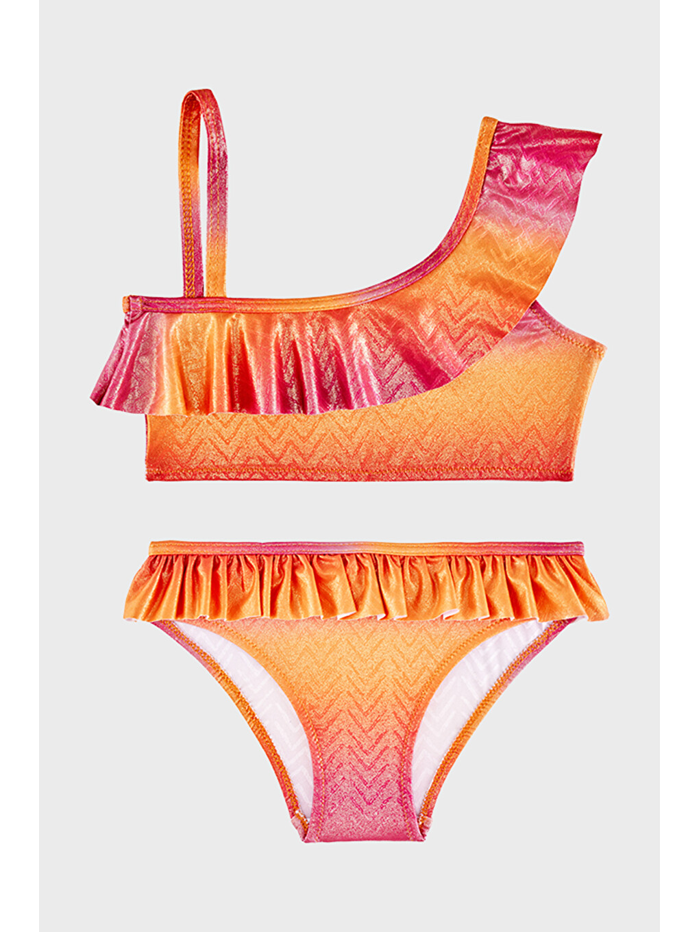 Turuncu Charmiss Junior Tek Omuz Detaylı Hızlı Kuruyan Uv Korumalı Fırfırlı Bikini SB2614000601