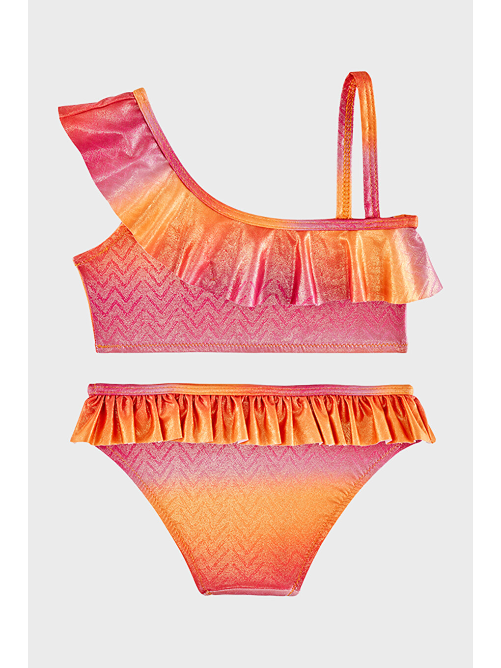 Turuncu Charmiss Junior Tek Omuz Detaylı Hızlı Kuruyan Uv Korumalı Fırfırlı Bikini SB2614000601-1
