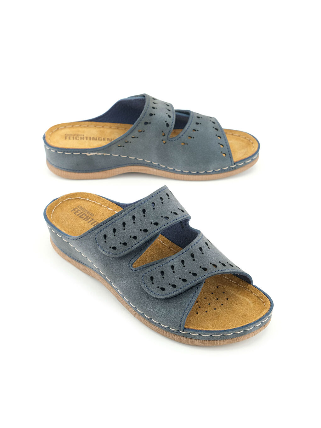 Lacivert Kadın Yazlık İç Taban Hakiki Deri Cırt Cırtlı Ayarlanabilir Rahat Taban Günlük Terlik-5