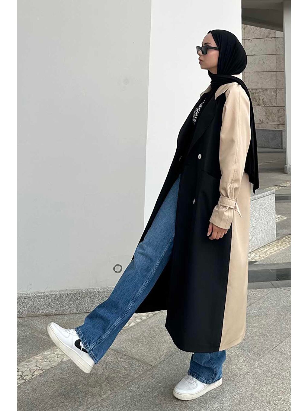 Retrica İki Renk Trençkot Bej-1