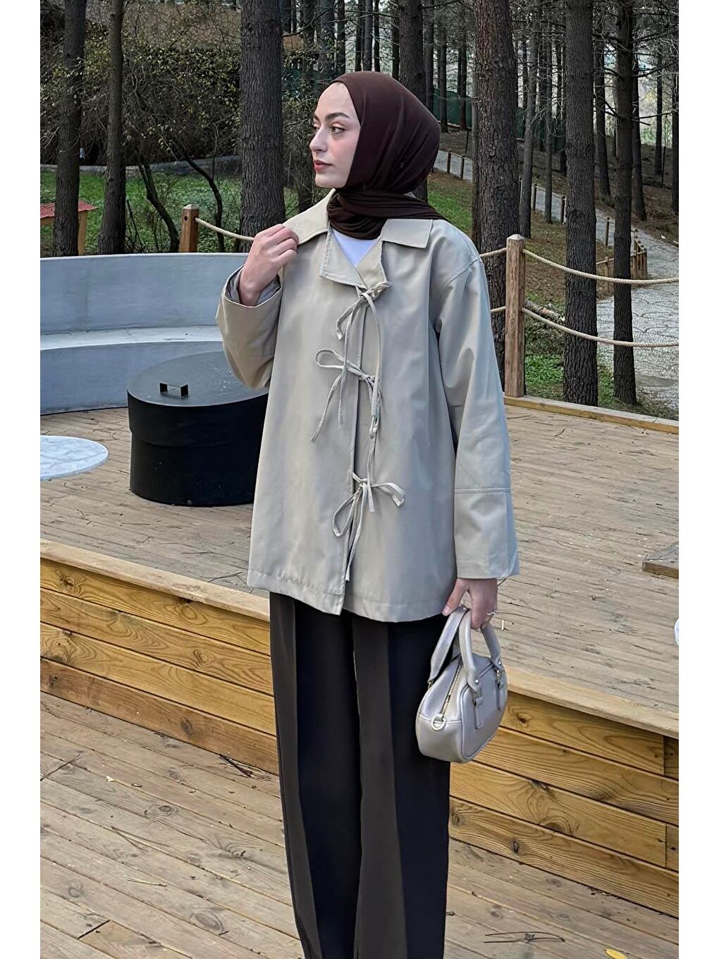 Fiyonk Detaylı Trençkot Haki-1