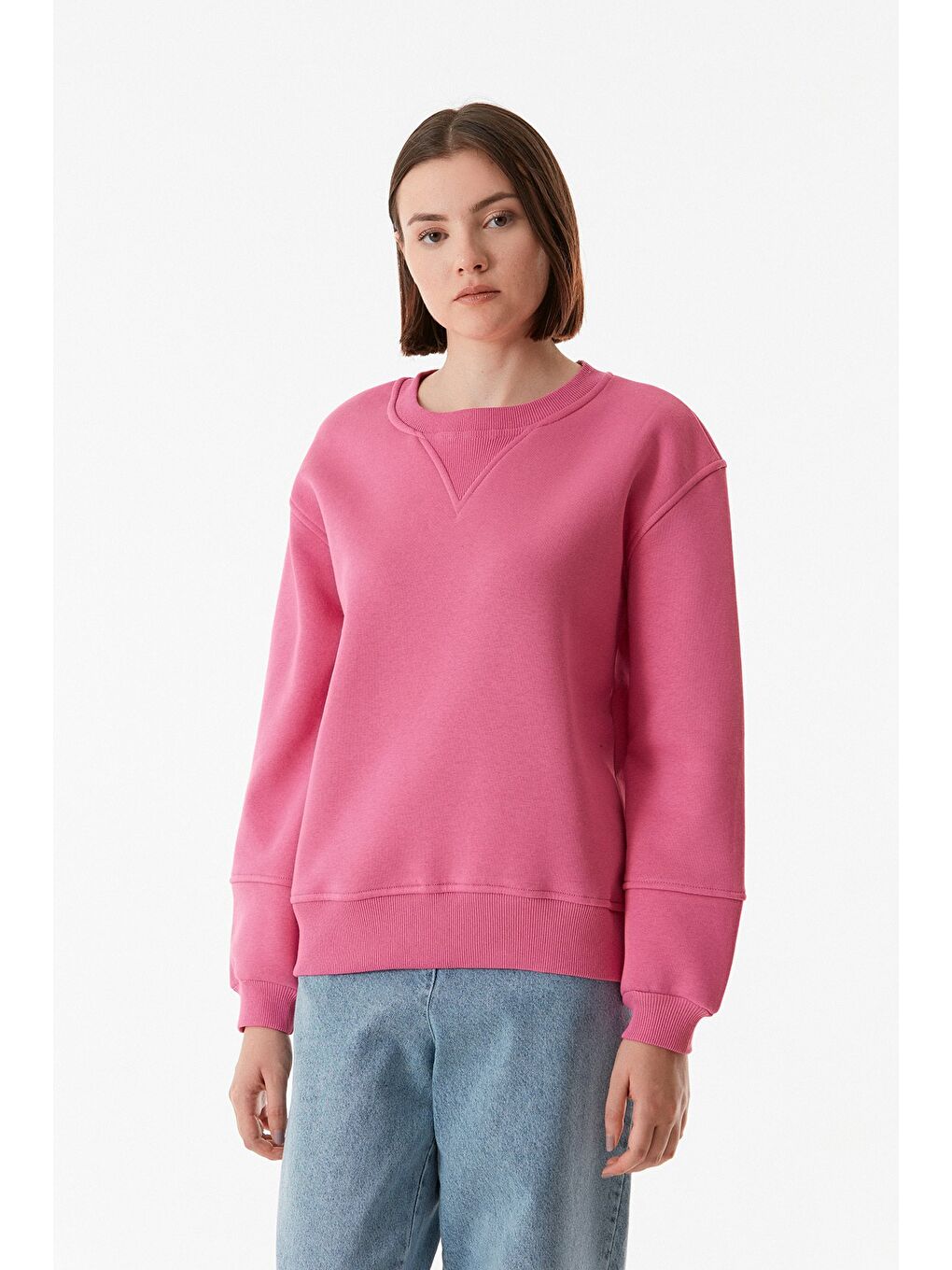 Fullamoda Pembe Basic Beli Lastikli Sweatshirt