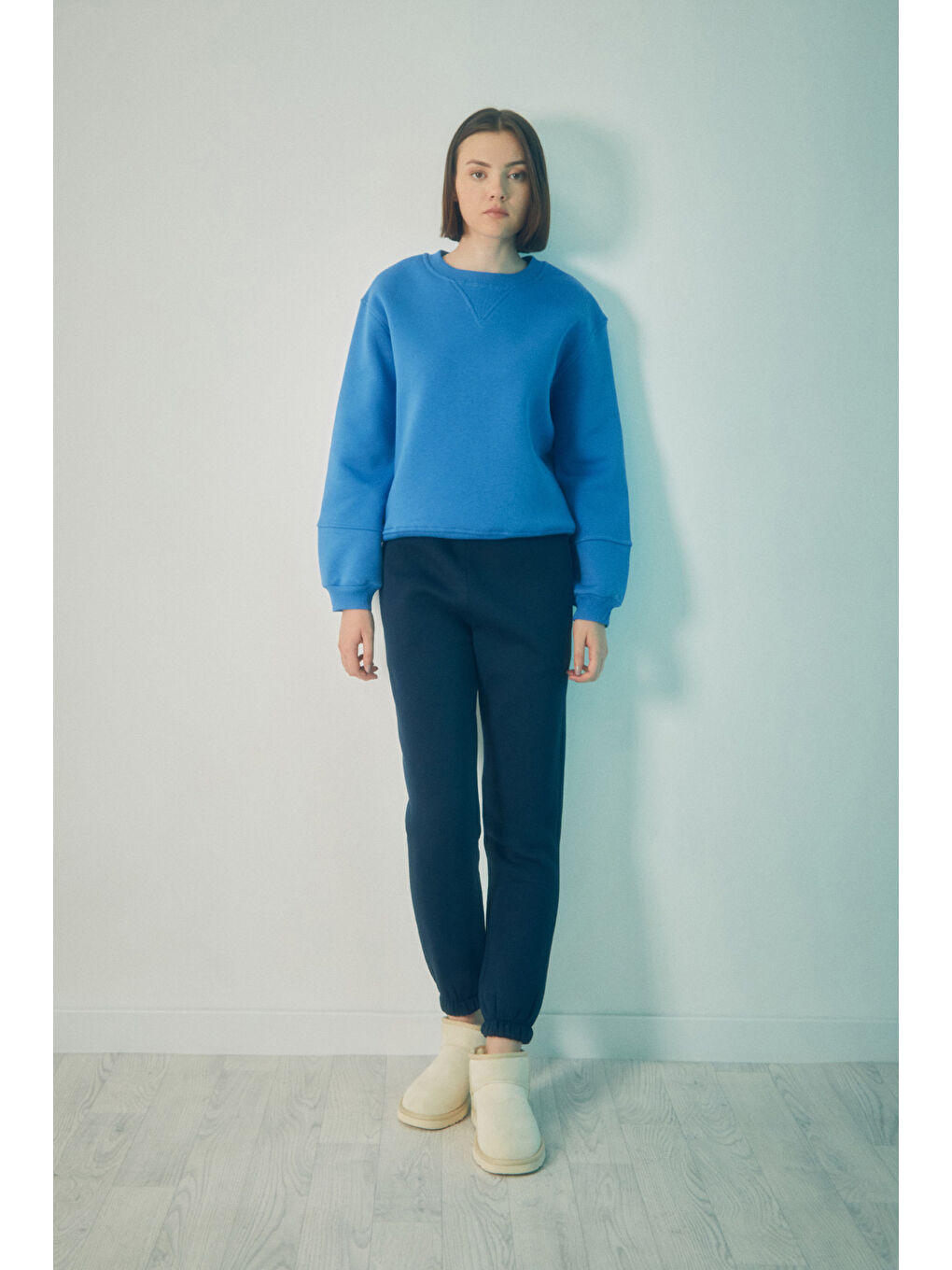 Fullamoda Mavi Basic Beli Lastikli Sweatshirt - 1