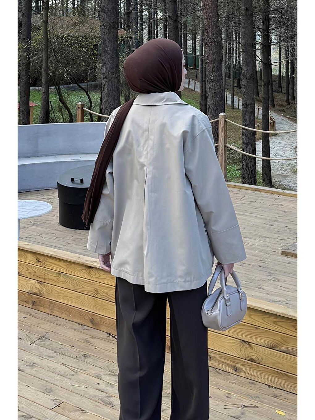 Fiyonk Detaylı Trençkot Haki-3