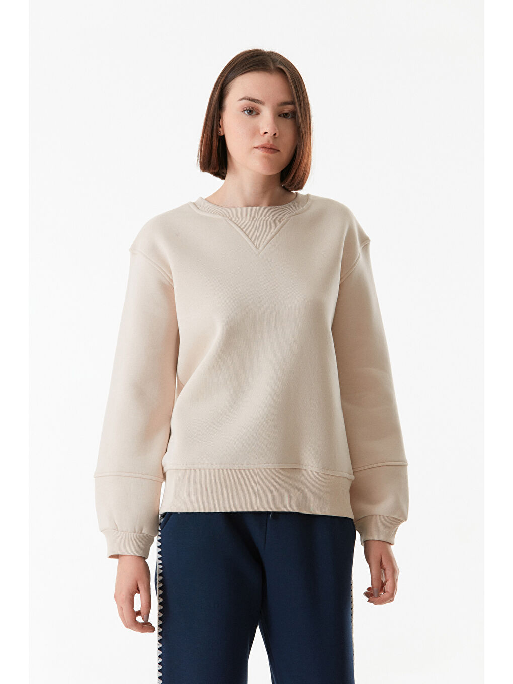 Fullamoda Bej Basic Beli Lastikli Sweatshirt - 1